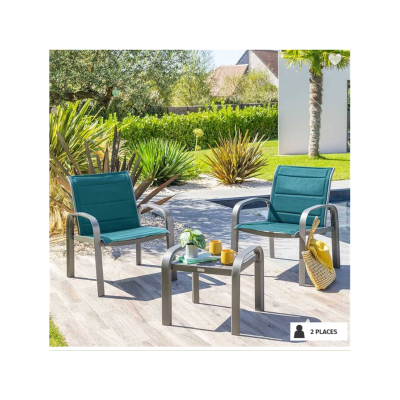 Salon de jardin duo ELYN Bleu canard & Graphite – Hespéride