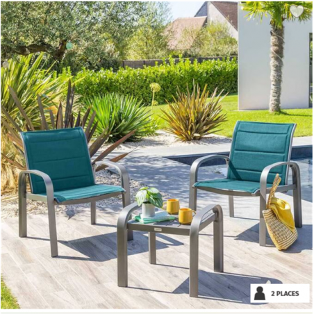Salon de jardin duo ELYN Bleu canard & Graphite – Hespéride