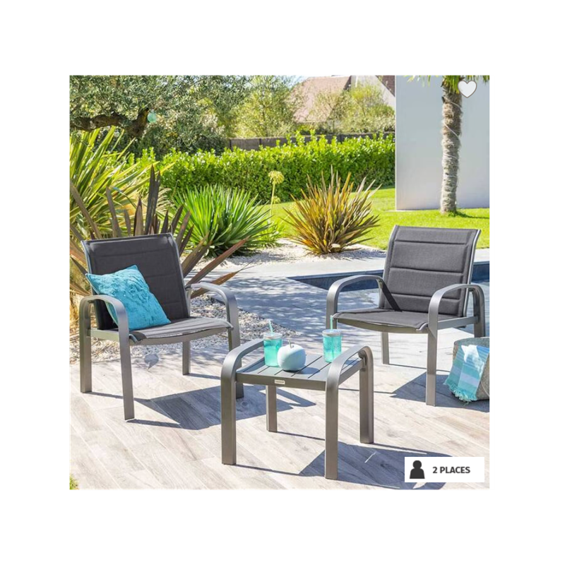 Salon de jardin duo ELYN Bleu canard & Graphite – Hespéride